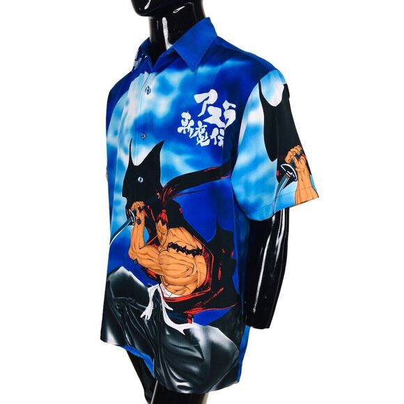 Vintage 80s Anime Japanese Samurai Double-Sided Button-Down Shirt L/XL DTEK - Picture 2 of 6